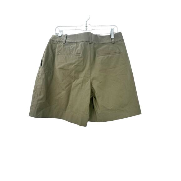 Theory High-Rise Pleated Shorts in Stretch Cotton Twill Olive Size 10 NWOT - Picture 5 of 12
